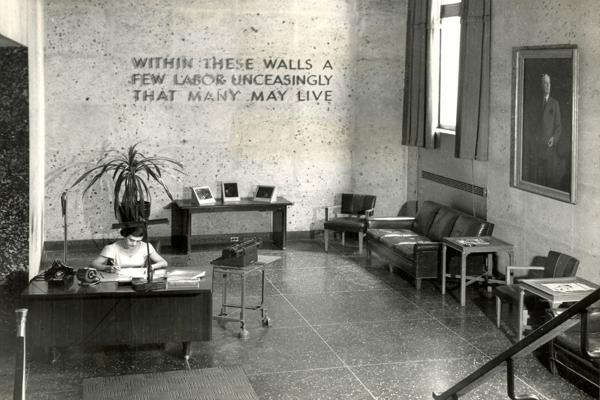 Lobby of the original SKI building, 1949