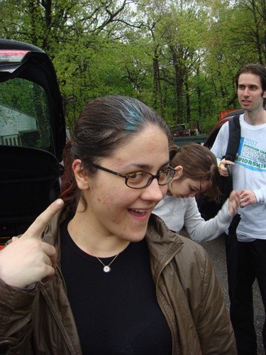 Student Muge Akpinar shows the site of her defeat.