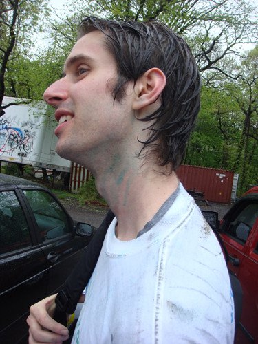 Student John Maciejowski shows his badge of courage.