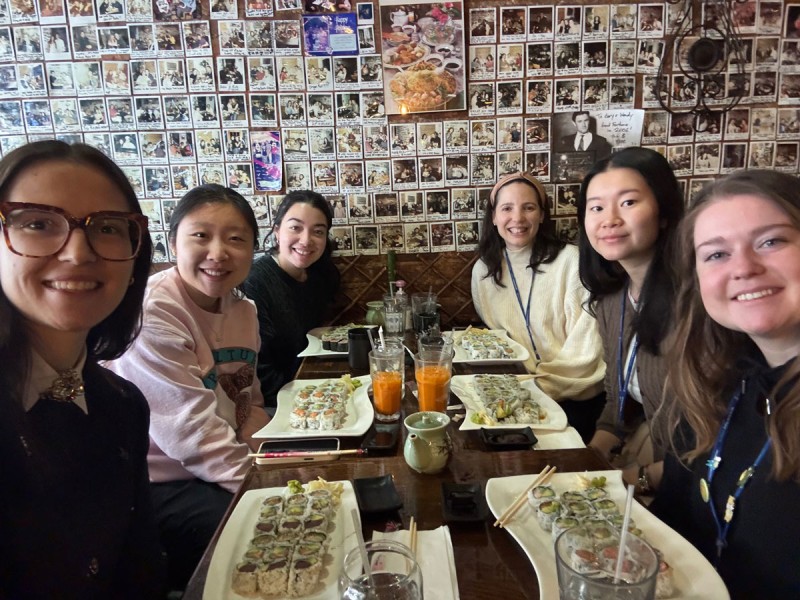 Sun lab women in STEM, February 2025 -- (From left) Rebecca Delconte, Sherry Fan, Tomi McGuire, Adriana Mujal, Jenny Zhang, Mariah Lee