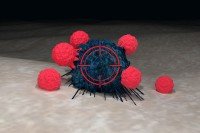 Blue cancer cell with a target on it