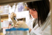 Gerstner Sloan Kettering first-year student Armine Matevossian conducts an experiment.