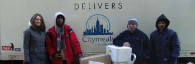 Allysia Matthews, with Citymeals-on-Wheels staff donating reusable ice packs